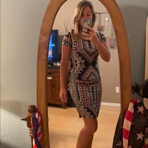 Colorful Midi-dress with gathered side